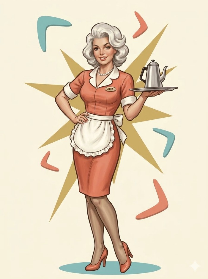 AIDA, the diner waitress mascot of AIDA Job Search, holding a coffee pot