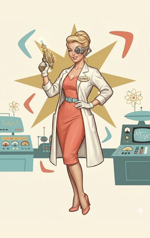 The Data Queen, running her lab, full trading-card portrait